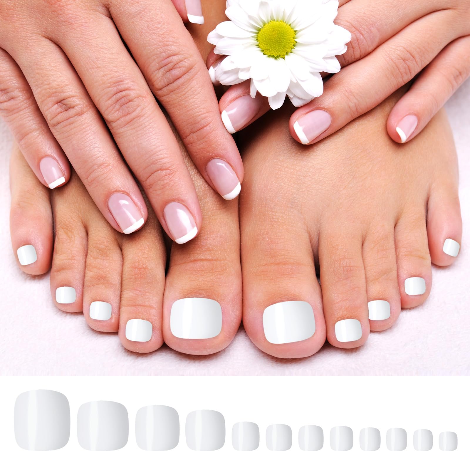 Ouligay 240pcs White Press On Toenails, Short Square Solid Color Fake Toe Nails - Image 4