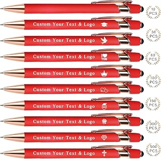 Bulk Custom Pens Personalized, Customized Pens with Name/Logo on Both Sides, Black Ink Engraved Ballpoint with Stylus, Multi Colors, Ideal for Business, Birthday, School, Party, Gifts, Metal Material