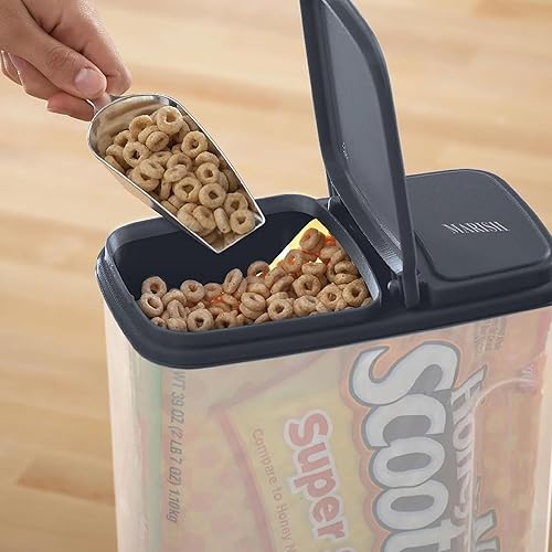 Miniatura 4 de Dispensador de cereales de plástico transparente con tapa, 32 tazas, ahorro de espacio, diseño compacto, 9.75 x 5.38 x 13.5 pulgadas para cereales,