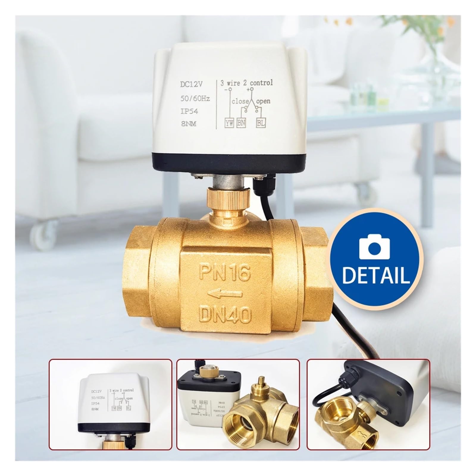 Valvola miscelatrice elettrica DN32 a 3 fori, valvola a sfera motorizzata DC12V, valvola in ottone da 1-1/4" con controllo a 3 linee for sistema di riscaldamento solare(DC24)
