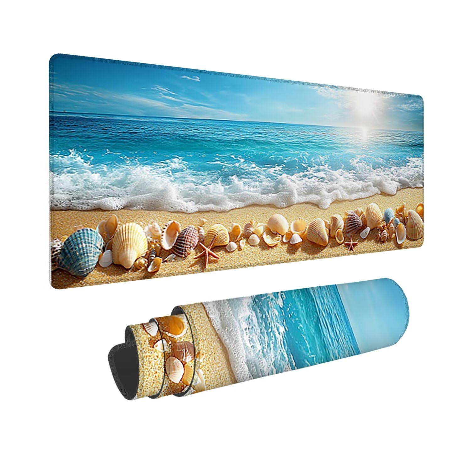 Podkładka pod mysz do gier XXL duża mysz 1600 x 800 mm, duża podkładka pod biurko z antypoślizgową gumową podstawą dla graczy, poprawia precyzję i szybkość (muszle plażowe) o-275