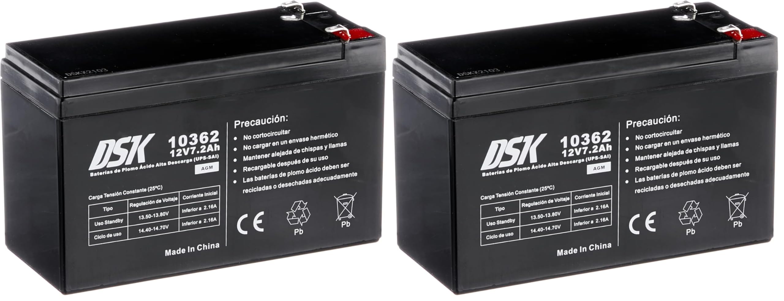 Batterie Plomb Haute décharge pour ups-sai 12 V 7.2 AH, Noir (Lot de 2)