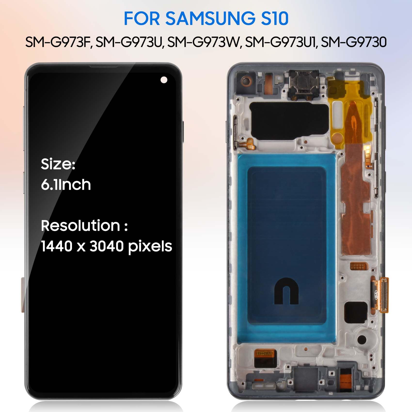 Écran LCD TFT pour Samsung Galaxy S10 G973 SM-G973F SM-G973U SM-G973W SM-G9730 Remplacement de l'écran LCD Écran Tactile Digitizer Assemblée avec Outils (6.1" Noir avec Cadre)