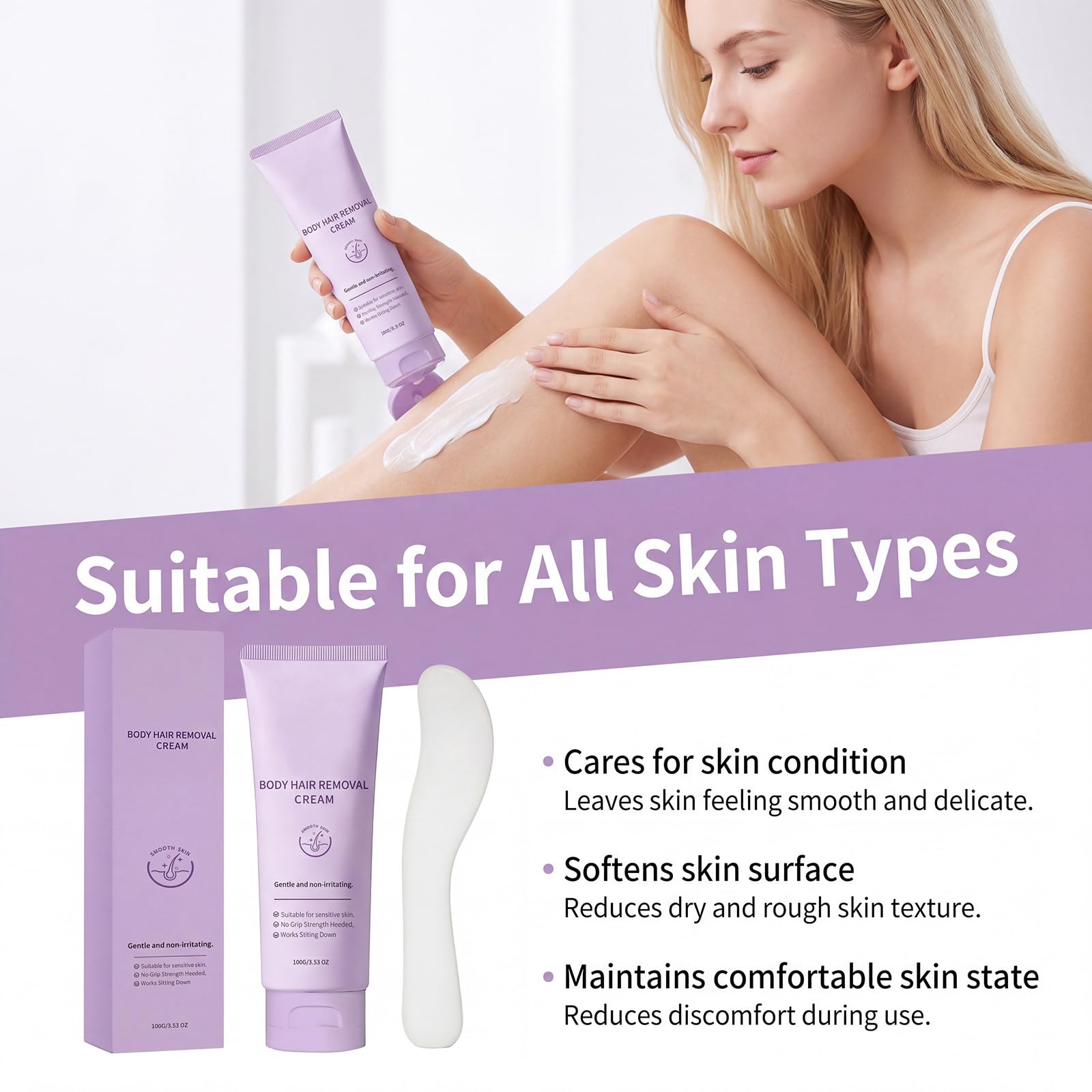 Crema depilatoria a base vegetale per donne e uomini, delicata, indolore, ad azione rapida e non irritante, per la rimozione dei peli di viso, gambe, braccia, addome, ascelle e zona bikini,2PCS