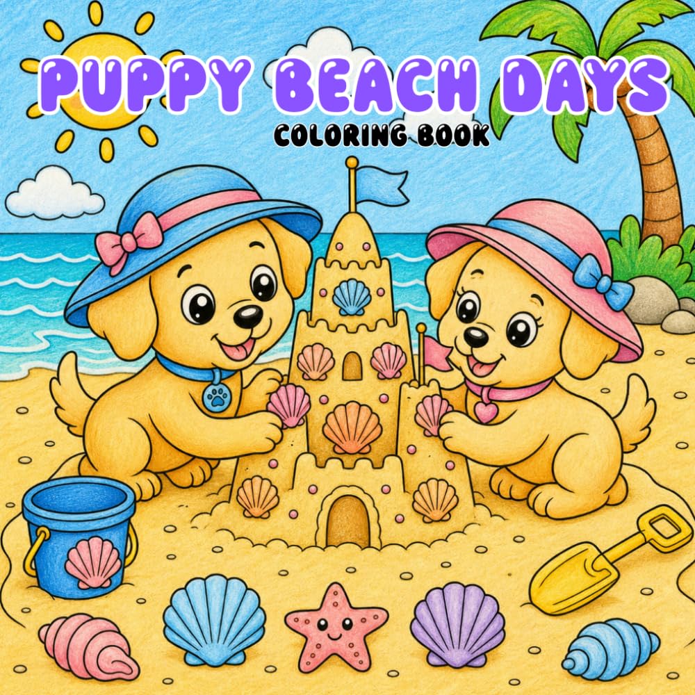 Puppy Beach Days: A Cute Puppies at the Beach Coloring Book with Bold and Easy Summer Scenes for Kids, Toddlers, and Preschoolers for Fun, Creative, Screen-Free Play.