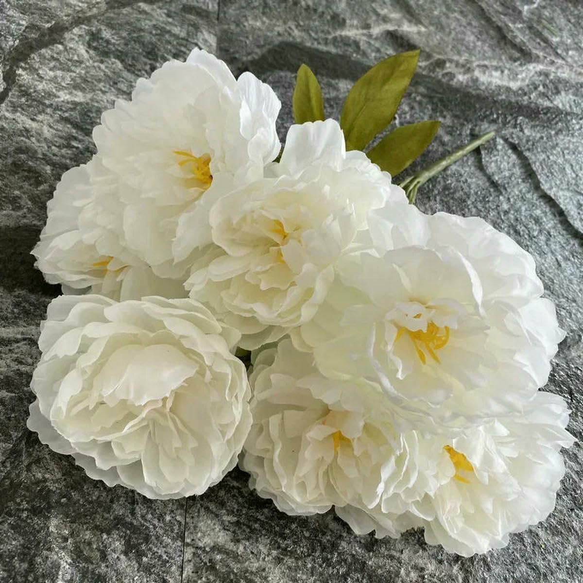 CVJdfhRE fake flowers， Simulation Seven Peony Silk Flowers Bouquet Home Living Room Table Decoration Wedding Artificial Fake Flower(Milky White)