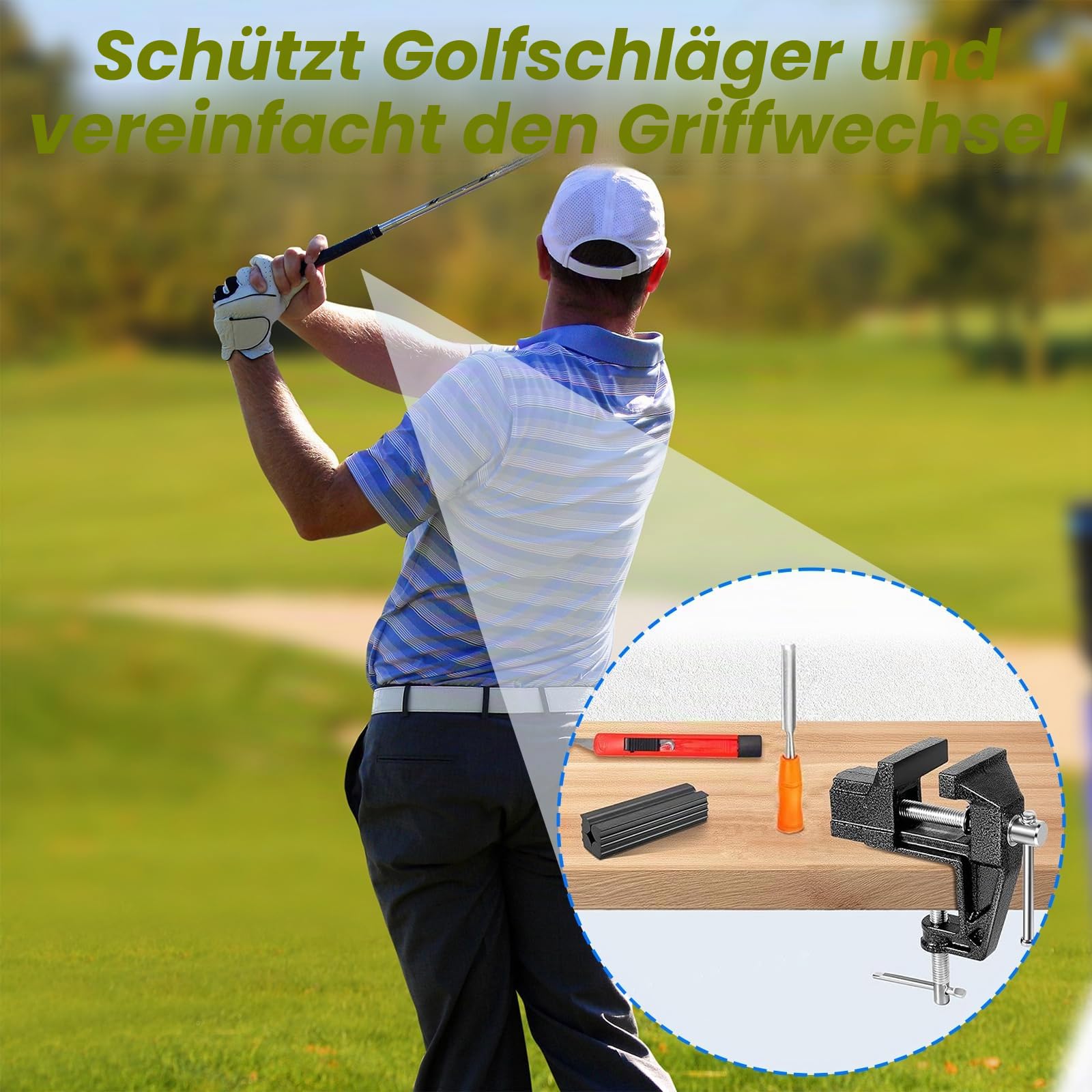 Golf Grip Kit, Golfschläger Schraubstock Regripping Werkzeug | Zum Entfernen Gummi Hakenklingen 15 Streifen Doppelseitiges Klebeband Golfgriffe Montageset Wechsel Zwinge Reparieren Zubehör