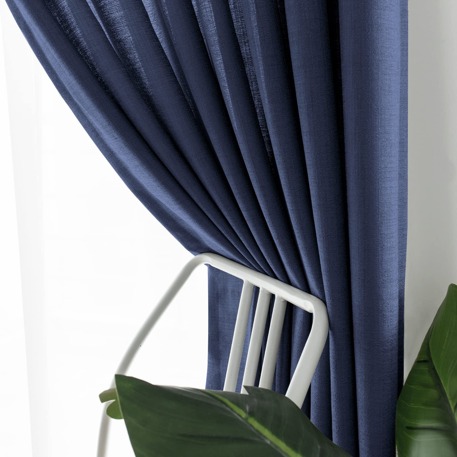 Melodieux Lot de 2 Rideaux Semi-Transparents en Lin avec œillets pour Salon, Chambre à Coucher, 132,1 x 243,8 cm, Bleu Marine