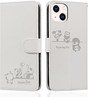 Butnyeoe Funda para iPhone 15, funda tipo cartera para iPhone 15, piel sintética, magnética, con tarjetero, lindo panda de dibujos animados, color blanco