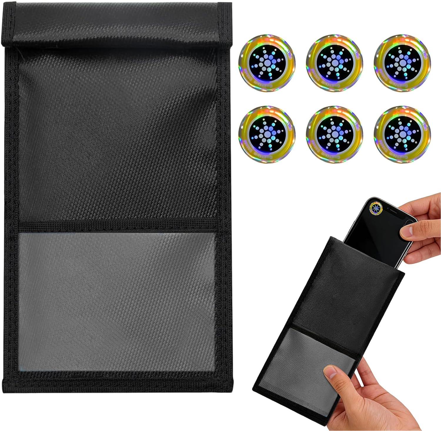 Faraday Bags For Phones,Emf Blocker,Faraday Pouch With 6 Anti-Radiation Patches Emf Blocker For Cell Phone Case Signal Blocking Pouch,Military Grade Waterproof Anti-Theft Protection,Anti-Tracking