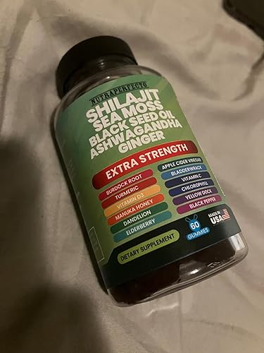 Miniatura 3 de Shilajit - Gomitas con aceite de semilla negra de musgo marino irlandés, Ashwagandha, jengibre, saúco, vitamina D3, clorofila, cúrcuma, vejiga,
