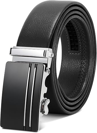 LEACOOLKEY Men's Belt Adjustable Leather Ratchet Belt 3.5cm Trim to Fit,Men s Automatic Buckle Belt for Suit Jeans