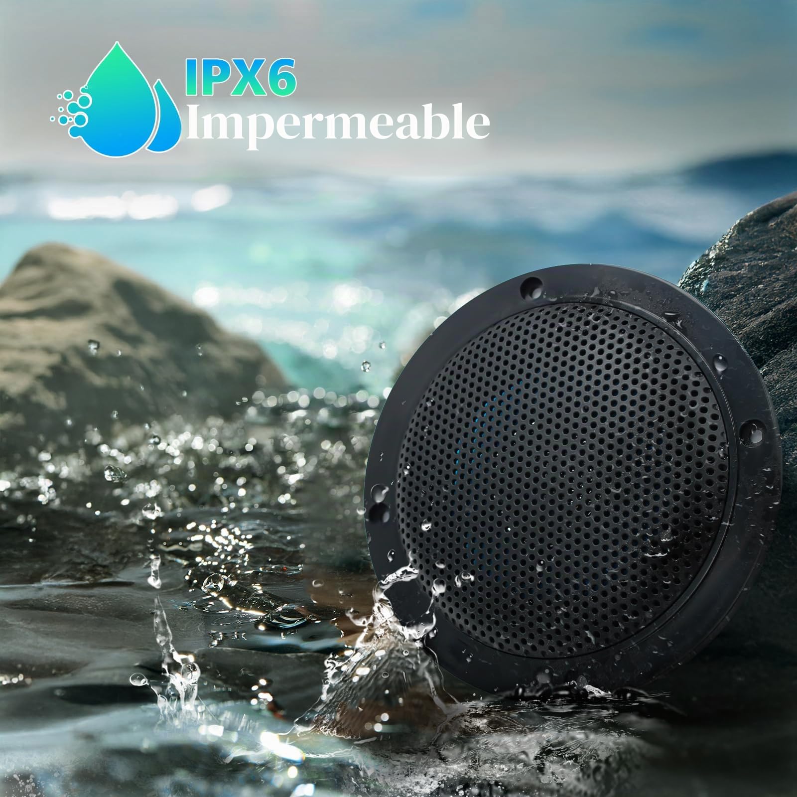 STUDIOFINIX Altavoz de 4 Pulgadas Impermeable con Bluetooth para baño, Cocina, hogar, Exterior, campistas, carritos de Golf, Barcos con Montaje de Montaje en rampa (Negro)