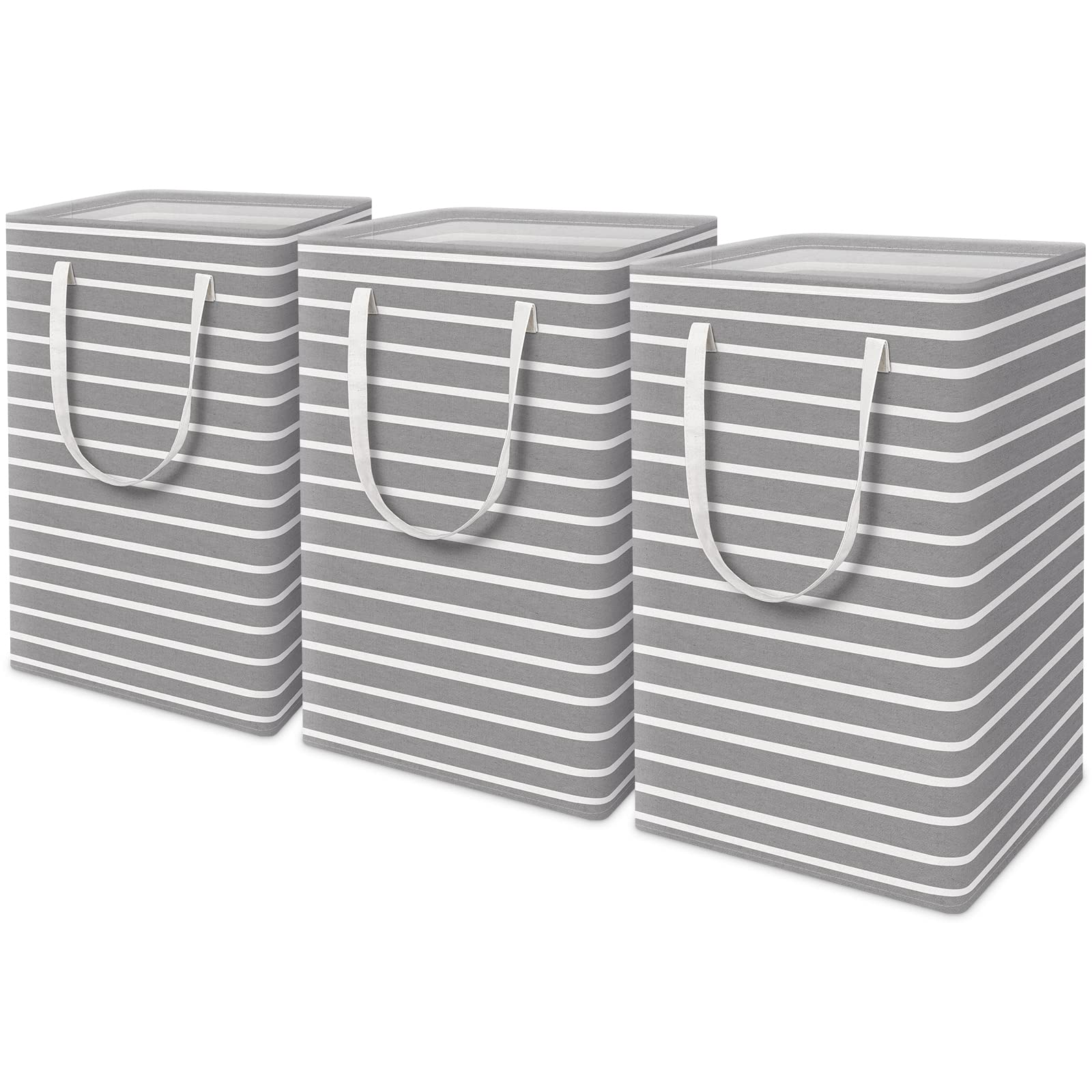 StorMiracle 3 Pack Wäschekorb, 75L Freistehender Wäschesammler, Faltbarer & wasserdichter Wäschekorb Wäschetonne mit verstärkten Griffen für Waschküche, Schlafzimmer, Wohnzimmer, Grau