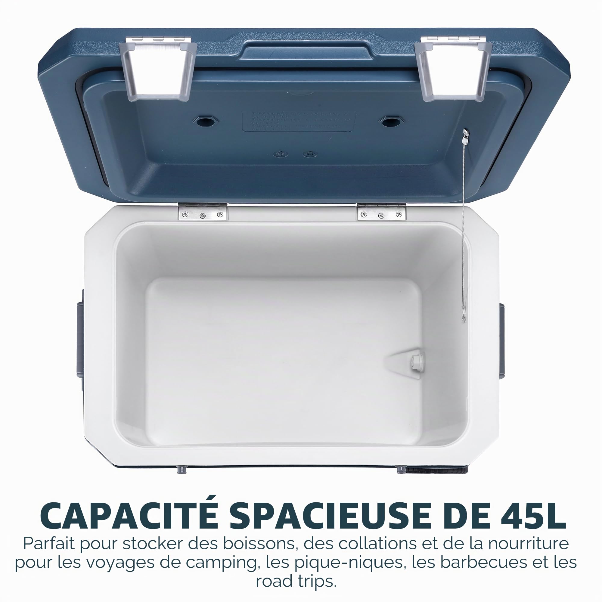 Subcold MOBI Glacière à roulettes, bleu, 45 L, isolation en mousse PU | Glacière isotherme à roulettes avec poignées et drainage, glacière pour voyage, voiture, camping et plein air