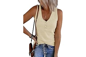 Women's Ribbed Acid Wash V Neck Button Down Tank Tops