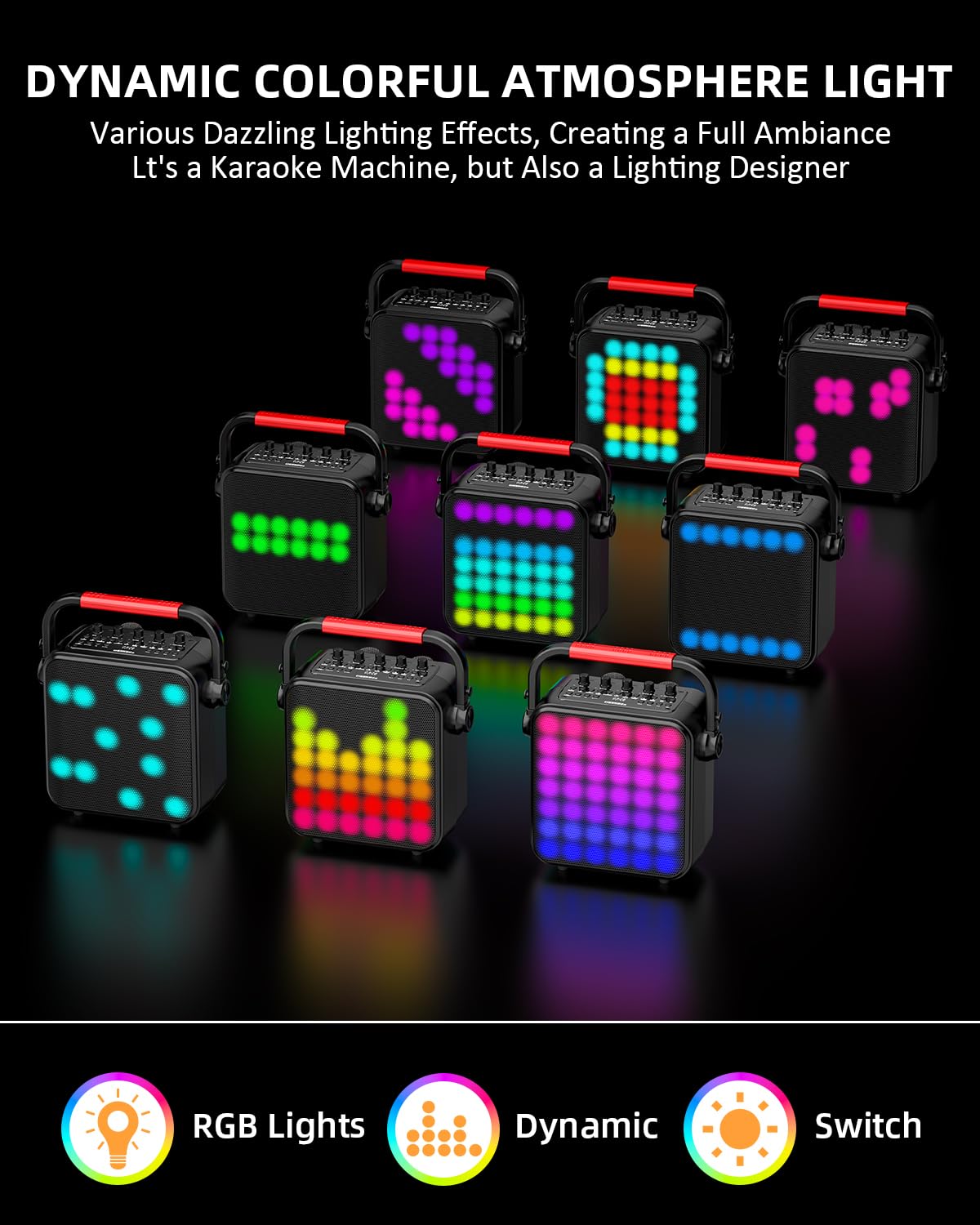 Karaoké Adulte avec Lumière LED Disco - Enceinte Bluetooth Puissante 2 Micros sans Fil, Système PA Portable (Bluetooth/TF/USB/AUX/TWS) Enfants/Famille/Fêtes