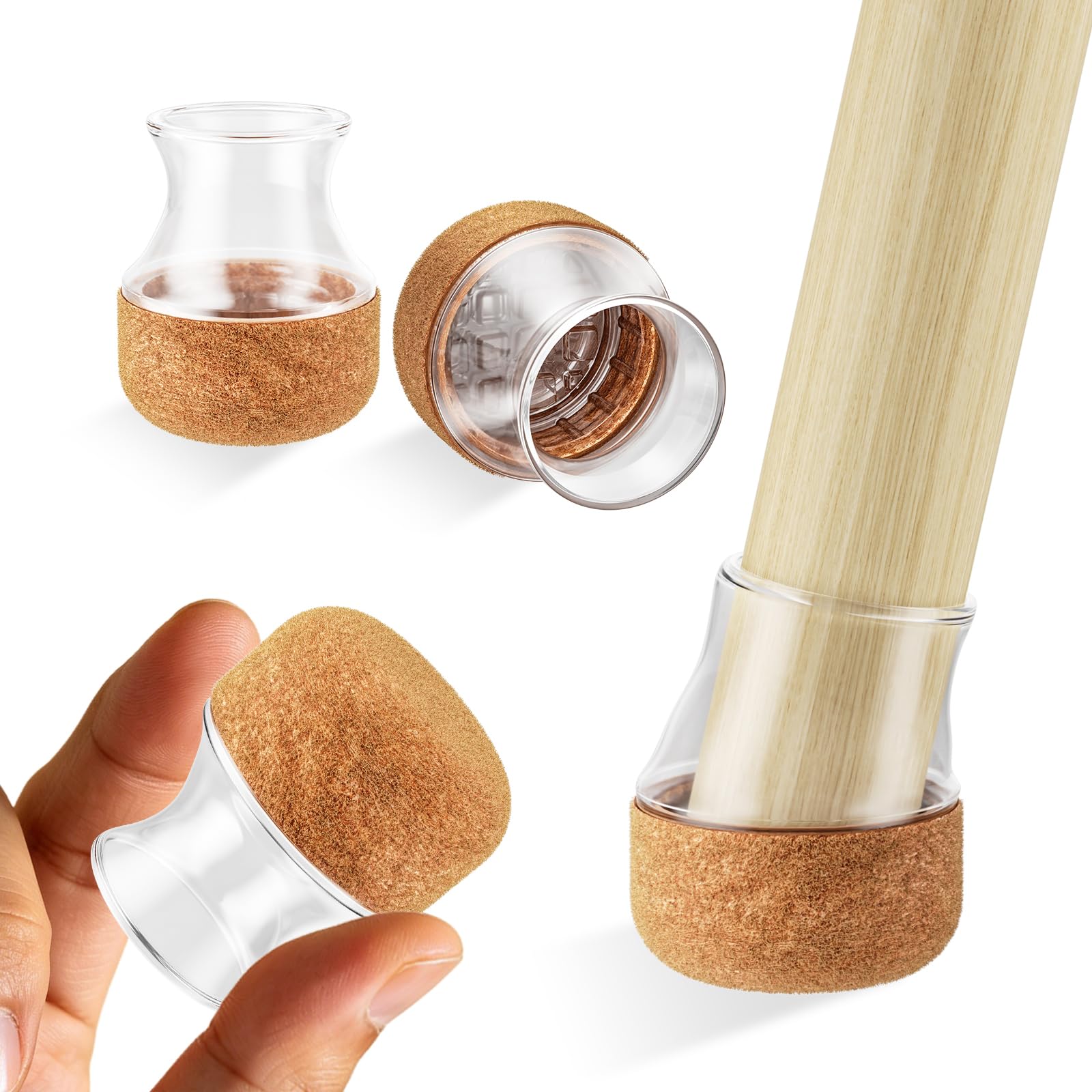 RCHYFEED 24PCS Silicone Chair Leg Floor Protectors 0.6 inch, Transparent Furniture Leg Cups Felt thickened to 12 mm, Protecting Hardwood Floors from Scratches, Furniture Sliders Table Leg Cover — image 1