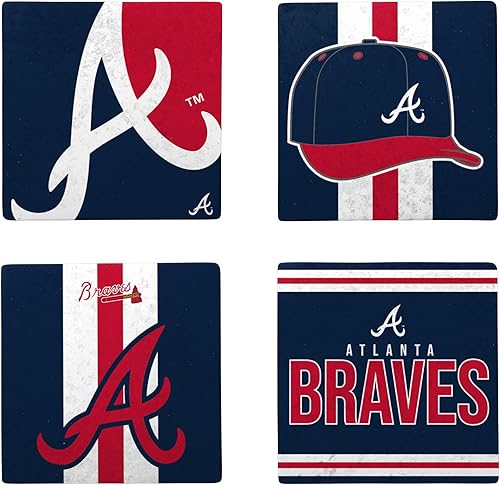 FOCO MLB Official 4-Pack Beverage Drink Ceramic Stone Coaster Set (Atlanta Braves)