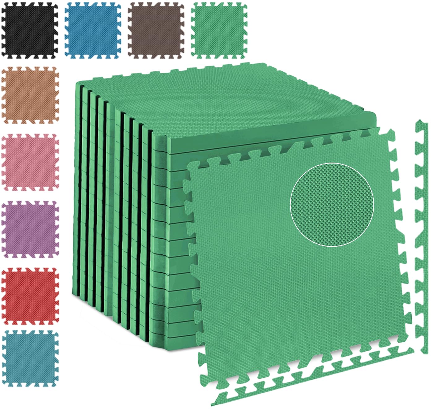 Fk Sports 25mm Extra Thick Gym Flooring Mat, 60x60cm, Cross Pattern (Green, 8pcs | 32 sq.ft) Non-Skid mats, Soft Cushion EVA Rubber Foam, Interlocking Puzzle Floor Tiles, for Home Yoga Workout
