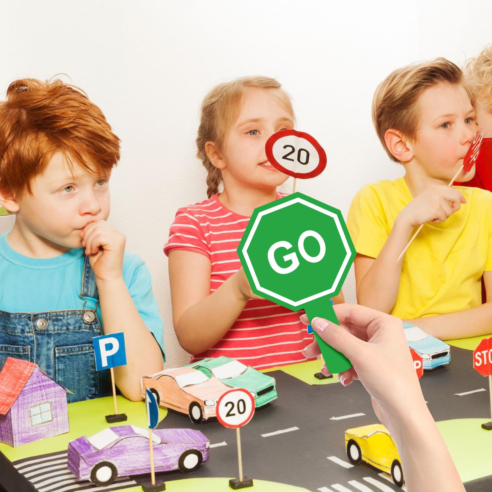 Ouligay Stop and Go Sign with Handle Double Sided Red Light Green Light Crossing Guard Stop Sign, Waterproof PVC Traffic Safety Tool for Kids Ideal for Classroom and Garage Use — Amazon image 4