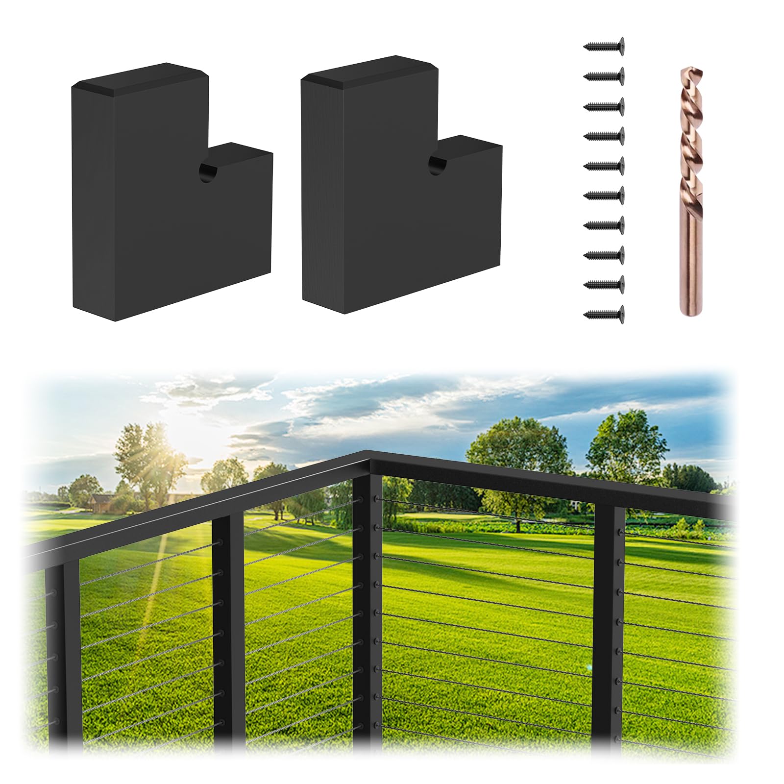 Photo 1 of PLANTOP Corner Connector for Stainless Steel Flat Handrail, 2 Pack 90° Black Hand Rail Accessories with Screws, High Strength POM Rectangular Handrail Fitting for Deck Stair Cable Railing, MY02-C