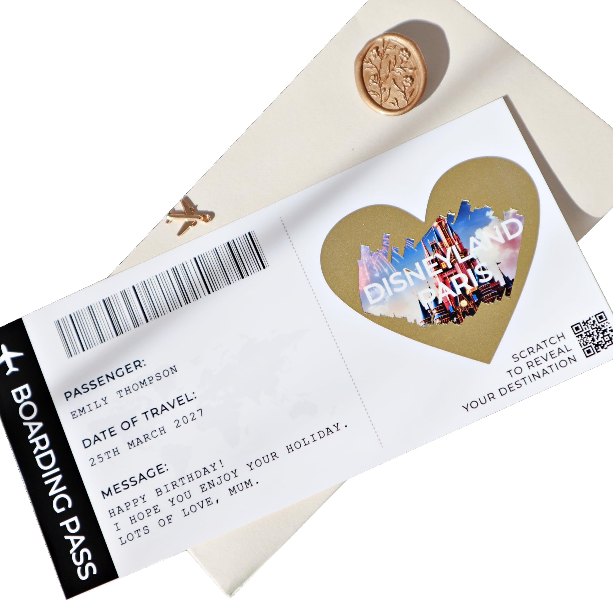 Disneyland Paris scratch card you're going to Disneyland surprise gift reveal scratch ticket Disneyland Paris reveal scratch off fake boarding pass surprise birthday gift for kids son daughter ST-01