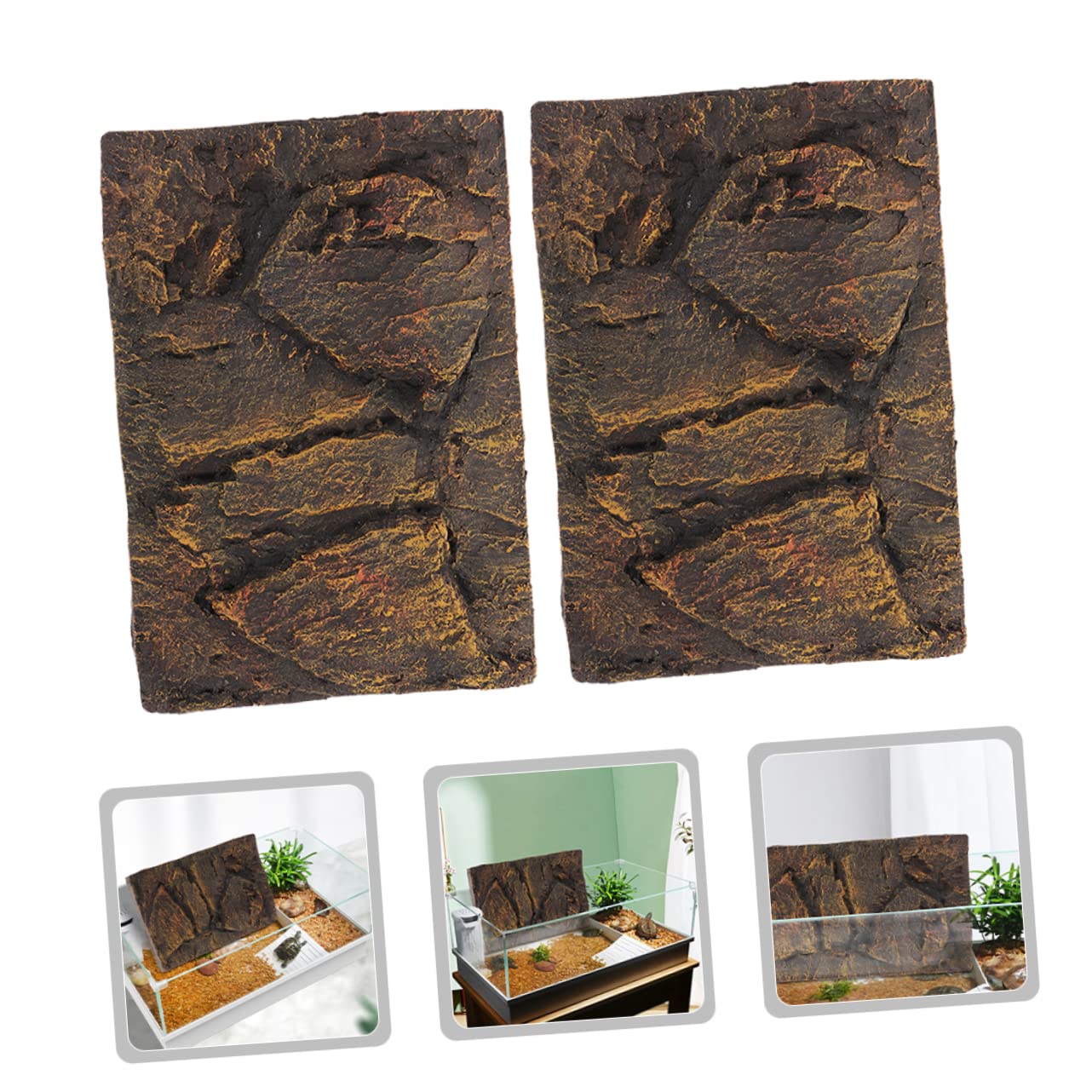 GANAZONO 2Pcs Terrarium Background Boards for Turtle Tanks Lightweight Reptile Tank Decor with Natural Effect for Fish Aquariums and Reptile Enclosures