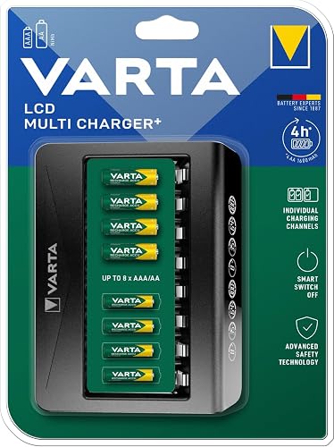 VARTA Cargador de Pilas, cargador para pilas AA/AAA recargables, hasta 8 pilas r
