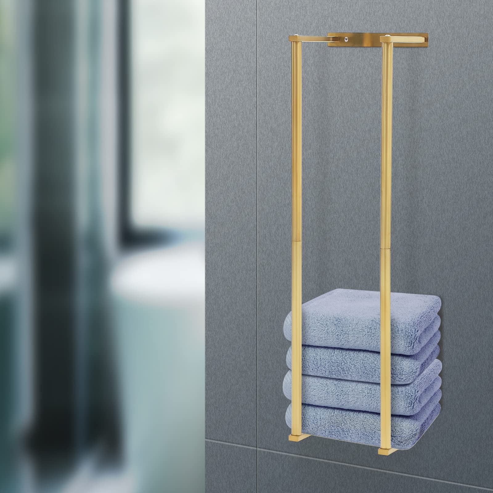 Wall Mount Towel Rack for Bathroom Stainless Steel Bath Towel Holder Modern Towel Storage Racks Folded Large Towel Washcloths Organizer Home Bathroom Organization (Gold)