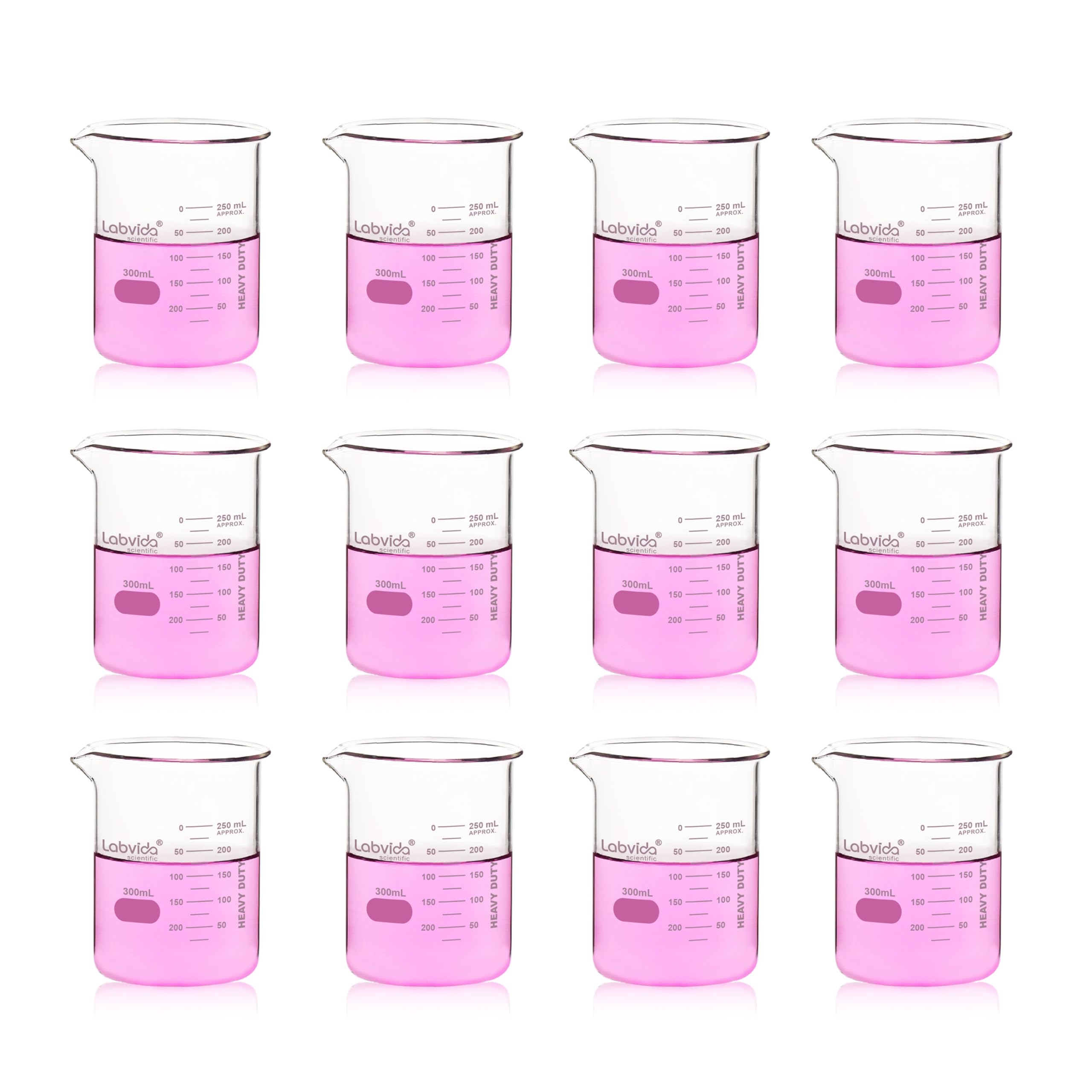 Griffin LVA011 - Vasos de vidrio de baja forma, 300 ml, borosilicato 3.3 con graduación impresa, 12 unidades