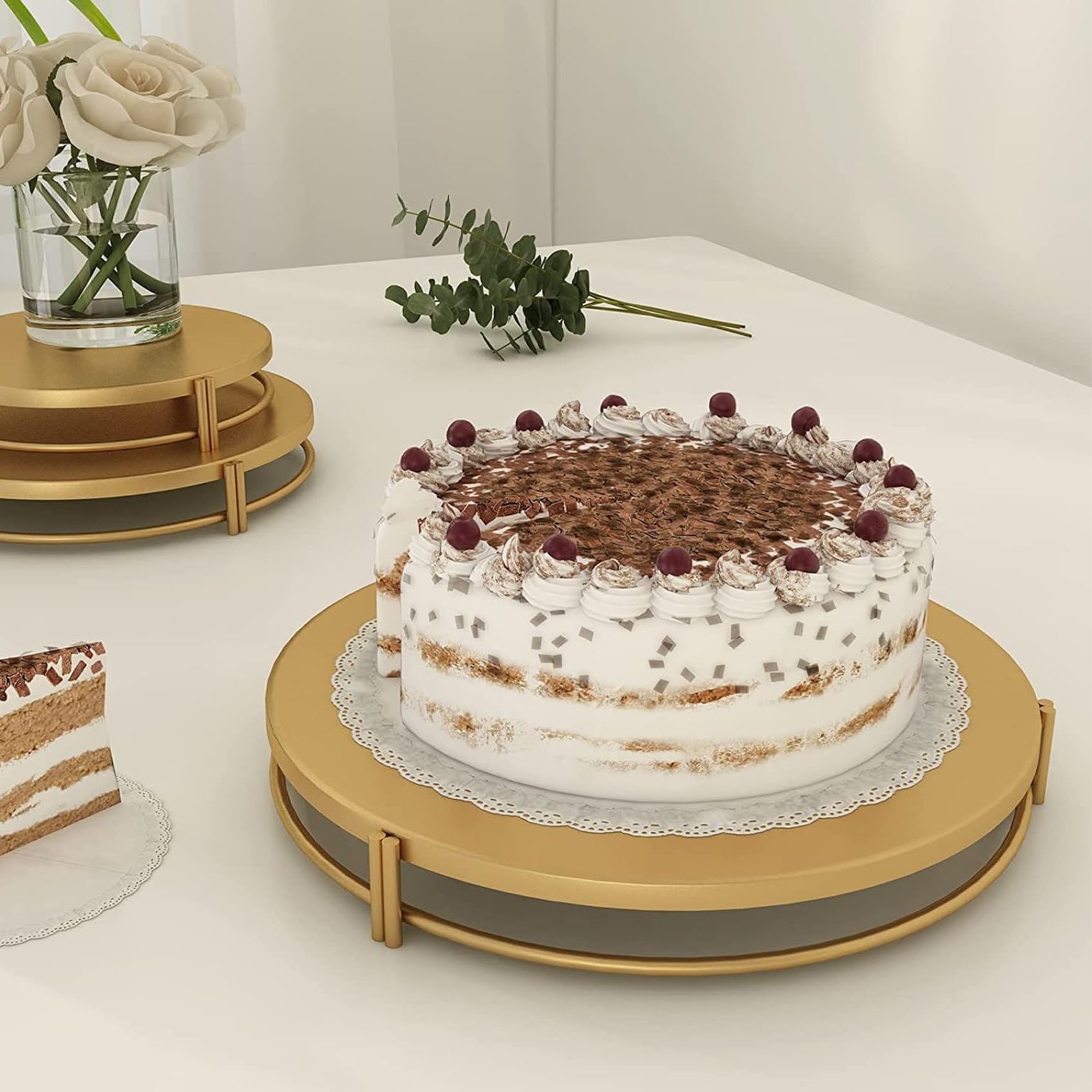 Juego de 3 soportes para cupcakes de metal dorado (8 ″, 10 ″, 12 ″), soportes redondos para pasteles de postre con base estable para decoración de mesas de bodas, fiestas de cumpleaños y eventos