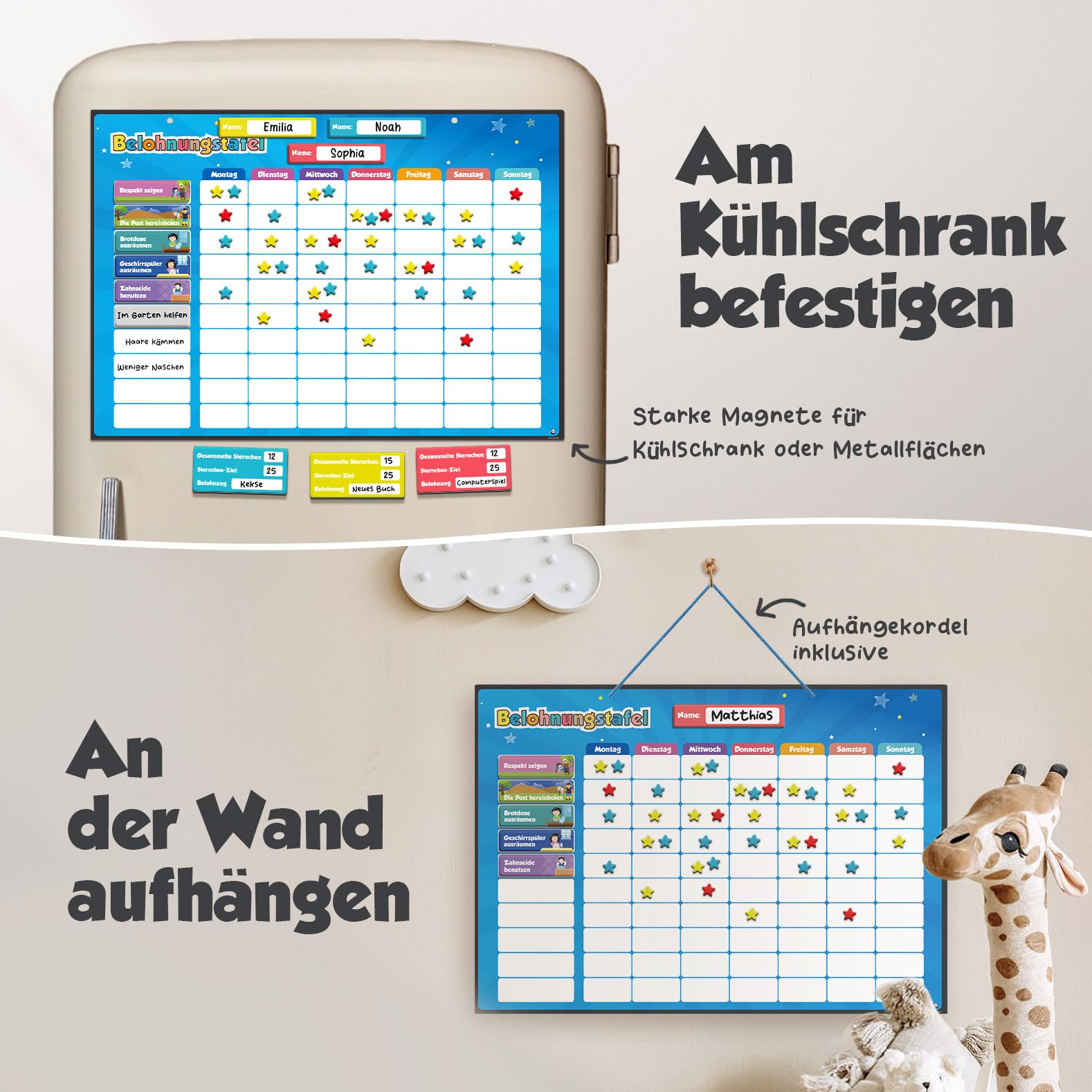 Smart Panda Belohnungstafel für Kinder magnetisch – Belohnungssystem & Aufgabentafel mit 380 Magneten & 80+ Aufgaben, Montessori Routineplaner für Verantwortung & Routinen, ab 3 Jahre