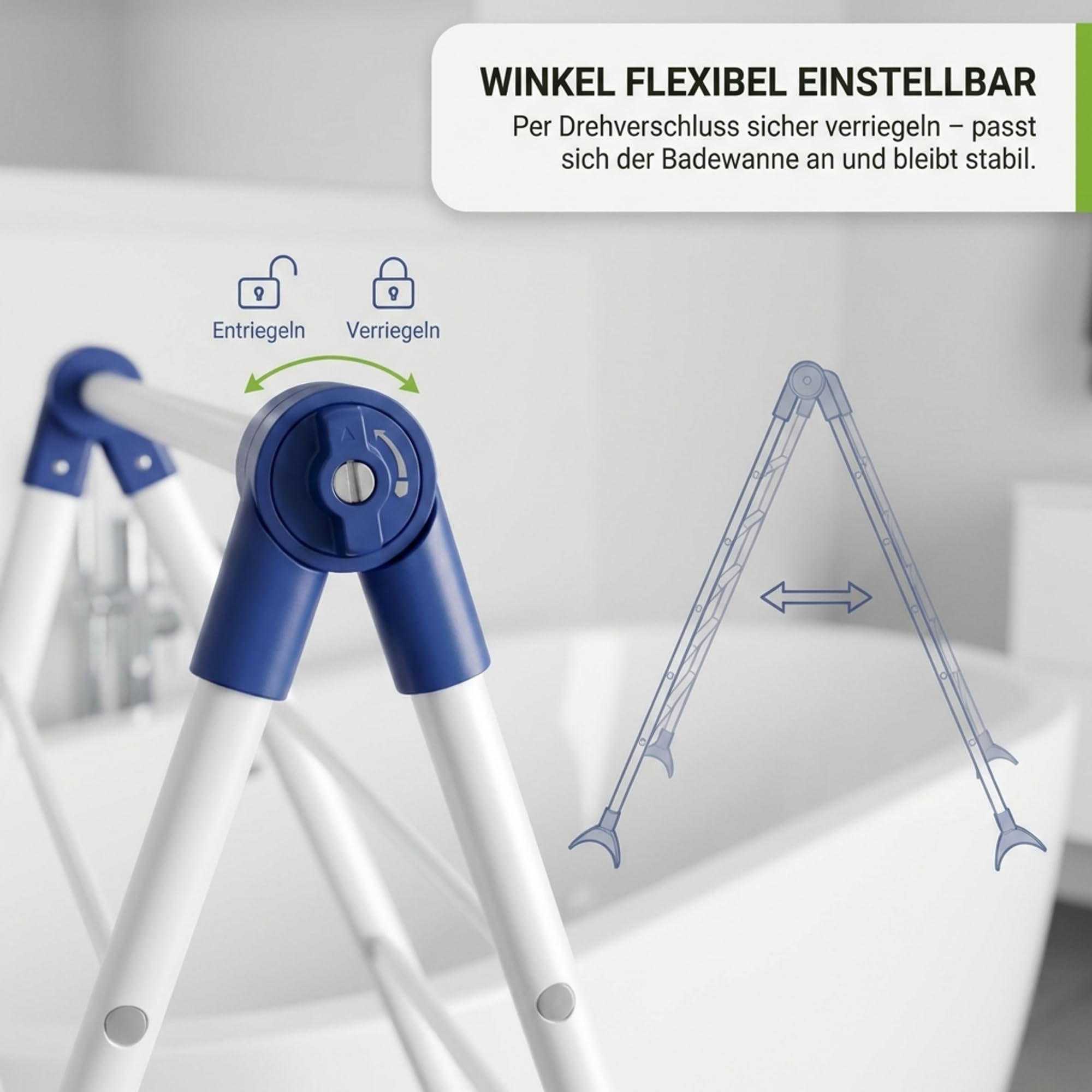 Gardissimo Metall Wäschetrockner Tumby XL für Badewanne | Ausziehbar, Klappbar, Stabil