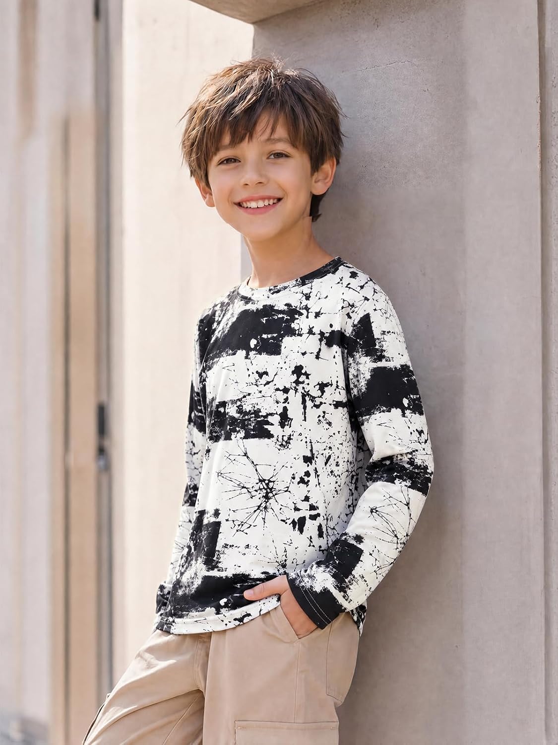 Haloumoning Boys Long Sleeve Shirts Fashion 3D Print Crewneck Tops 5-14Y