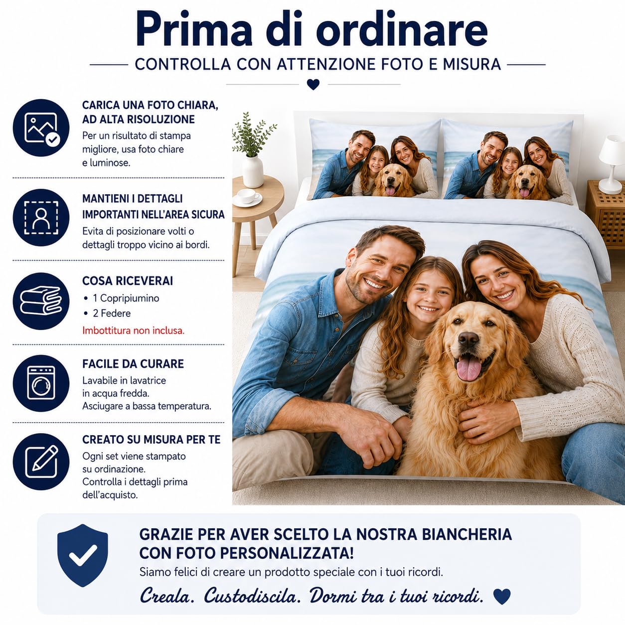 Copripiumino Personalizzato con Foto, Logo, Copripiumino in Microfibra con Cerniera, Misure Singolo, Una Piazza e Mezza e Matrimoniale