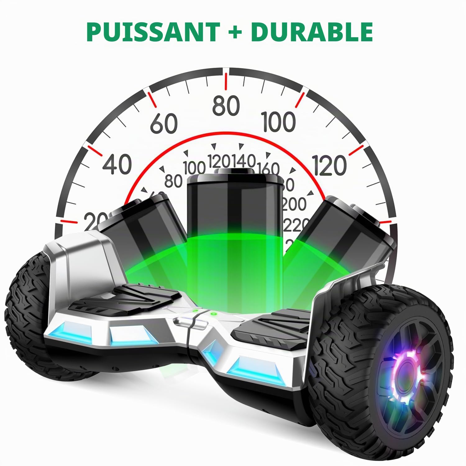 Hoverboard avec siège, hoverboard tout-terrain avec hoverkart, 8,5 pouces avec auto-équilibre, hoverboard tout-terrain avec haut-parleur Bluetooth, LED, cadeau pour les enfants