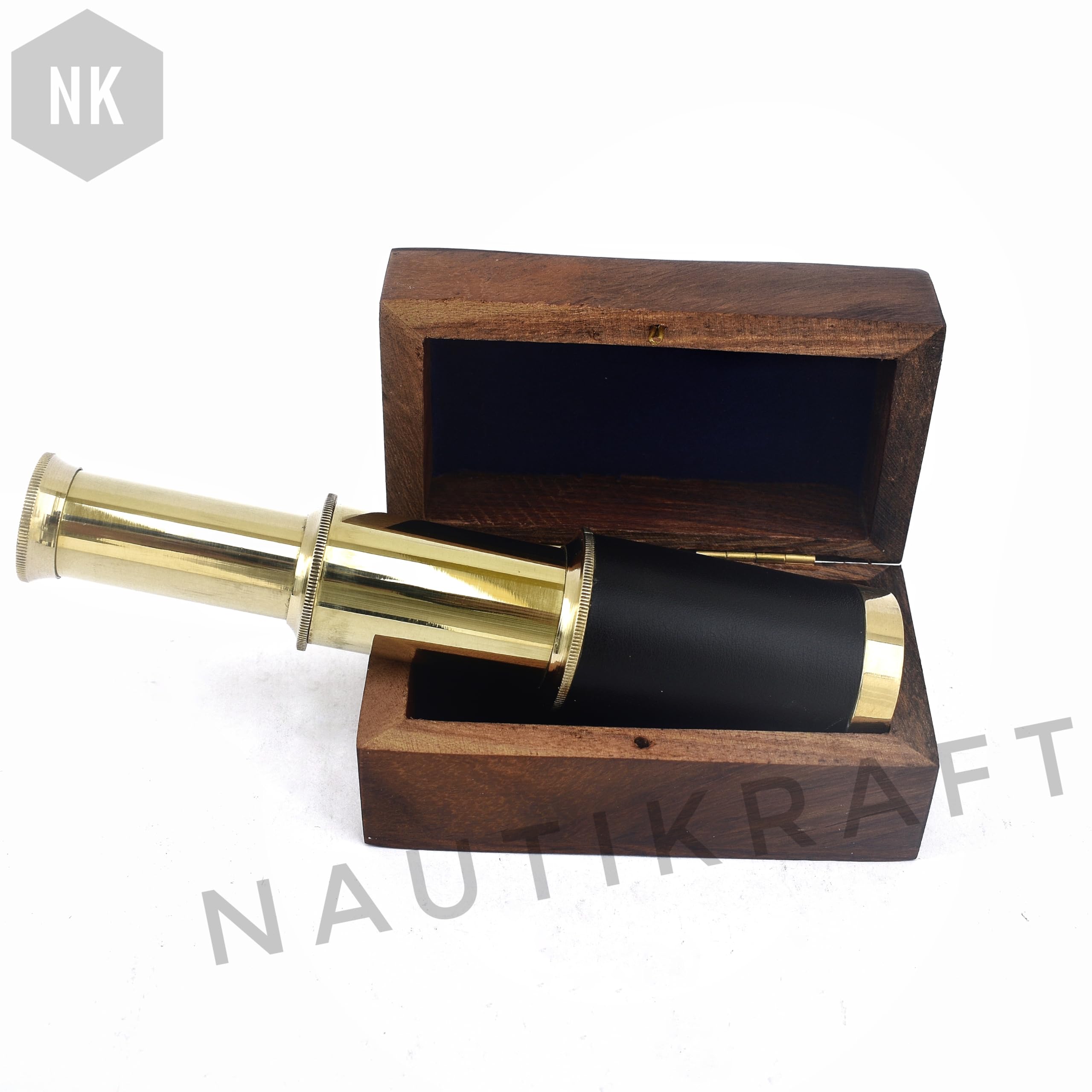Télescope nautique en laiton de 15,2 cm avec boîte en bois fabriquée à la main | Spyglass | Navigation pirate | Article cadeau | Noir