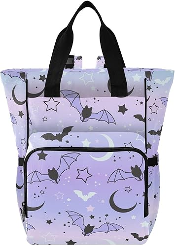 Mochila de pañales de Halloween, con diseño de murciélagos y cielo estrellado, bolsa de pañales de viaje para mujer, bolsa cambiadora funcional de
