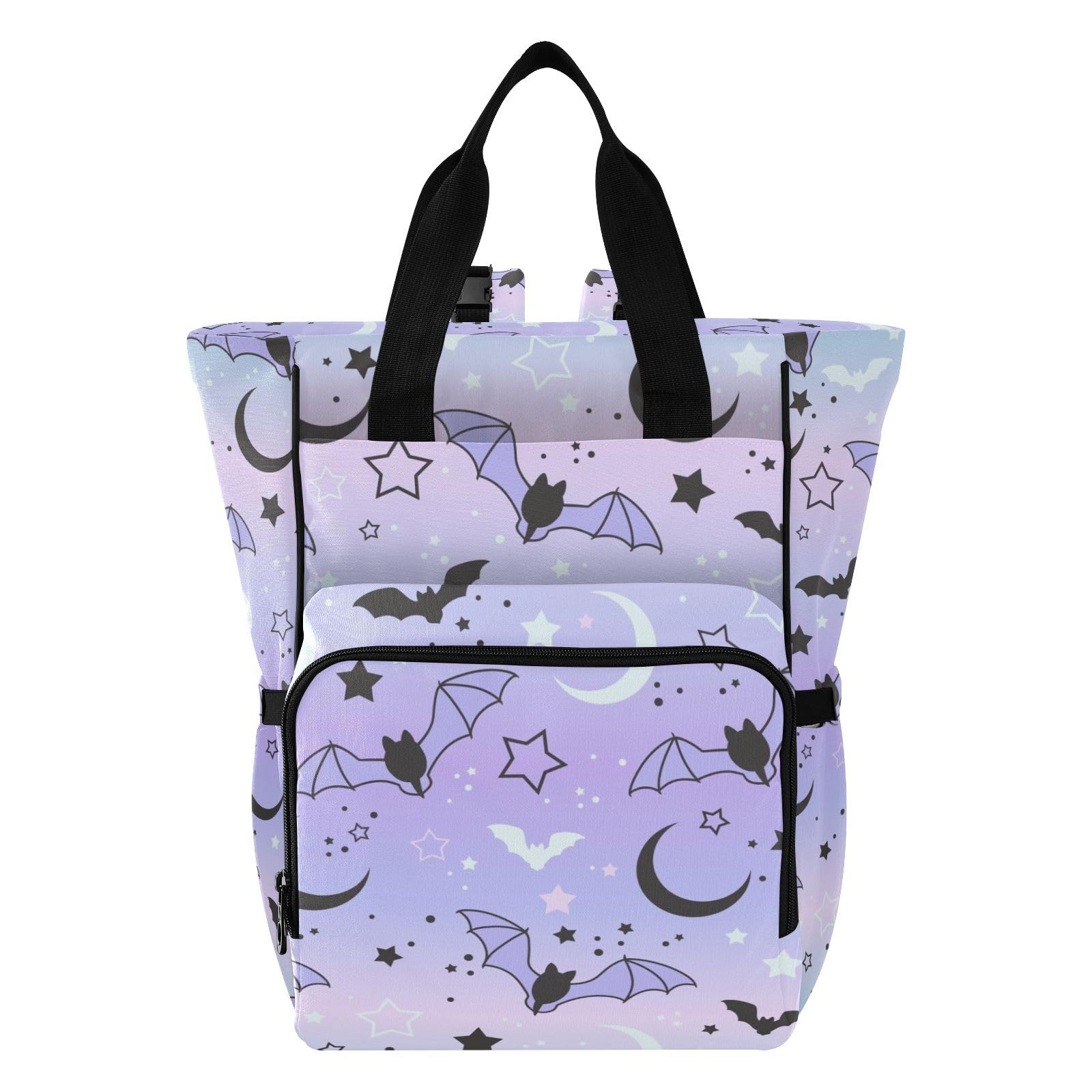 Jihqo Diaper Bag Backpack Cute Bats Starry Sky Travel Diaper Bags for Women, 10L Functional Baby Changing Bag with Insulted Pockets, Stroller Straps