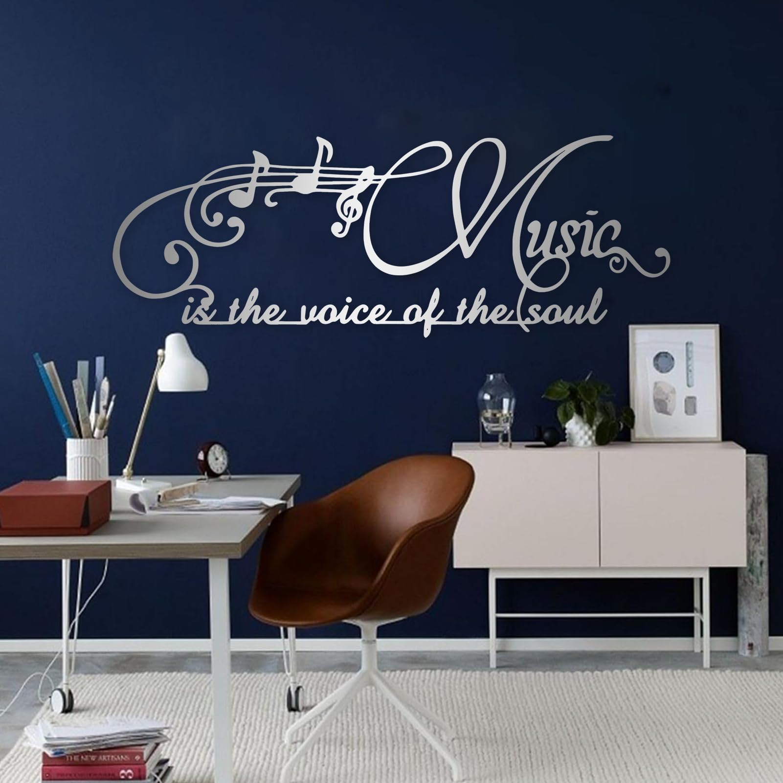 Musical Wall Art Metal, Musical Wall Decor, Musical Notes Wall Decor, Word Art Wall Decor, Metal Words Wall Decor, Metal Letters Wall Decor, Wall Decor for Bedroom, Living Room (Silver, 53x19in|135x49cm)