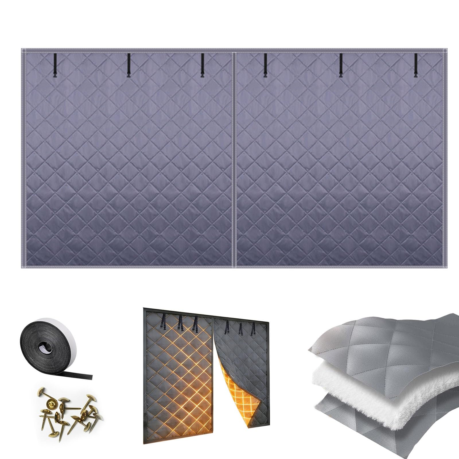 Garage Door Insulation Kit 2 Car, Hands Free Winter Garage Door Screen, Weatherproof Magnetic Thermal Insulated Door Curtain, 6-18FT Windproof Soundproof Door Cover(Gray,9x8ft/274x244cm)
