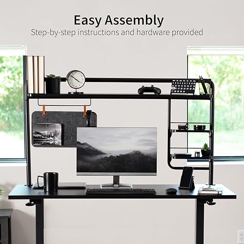 Miniatura 8 de VIVO Sistema de estantería de escritorio de 50 pulgadas para estación de trabajo de pie sentado, estantes elevados de almacenamiento de accesorios y