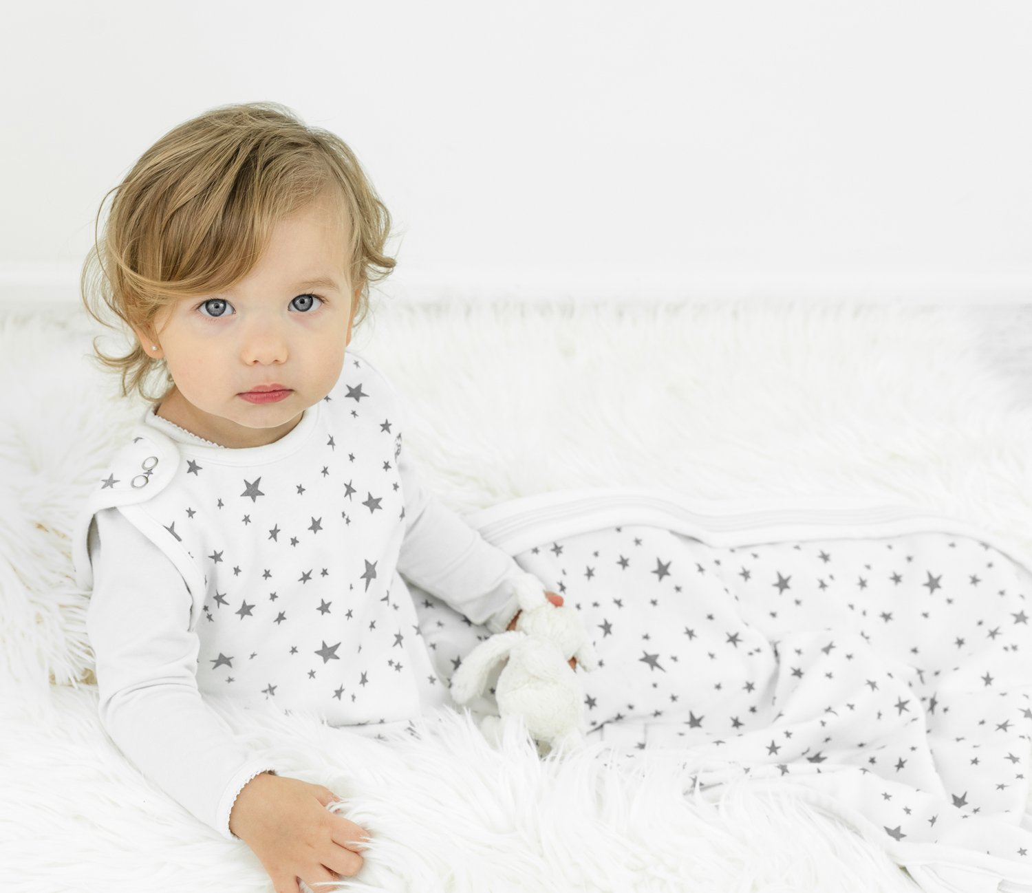 Woolino Saco de Dormir Niños Pequeños, 4 Estaciones, Lana Merina y Algodón Orgánico, Saco de Dormir para Bebés, 2-4 Años, Gris Estrella
