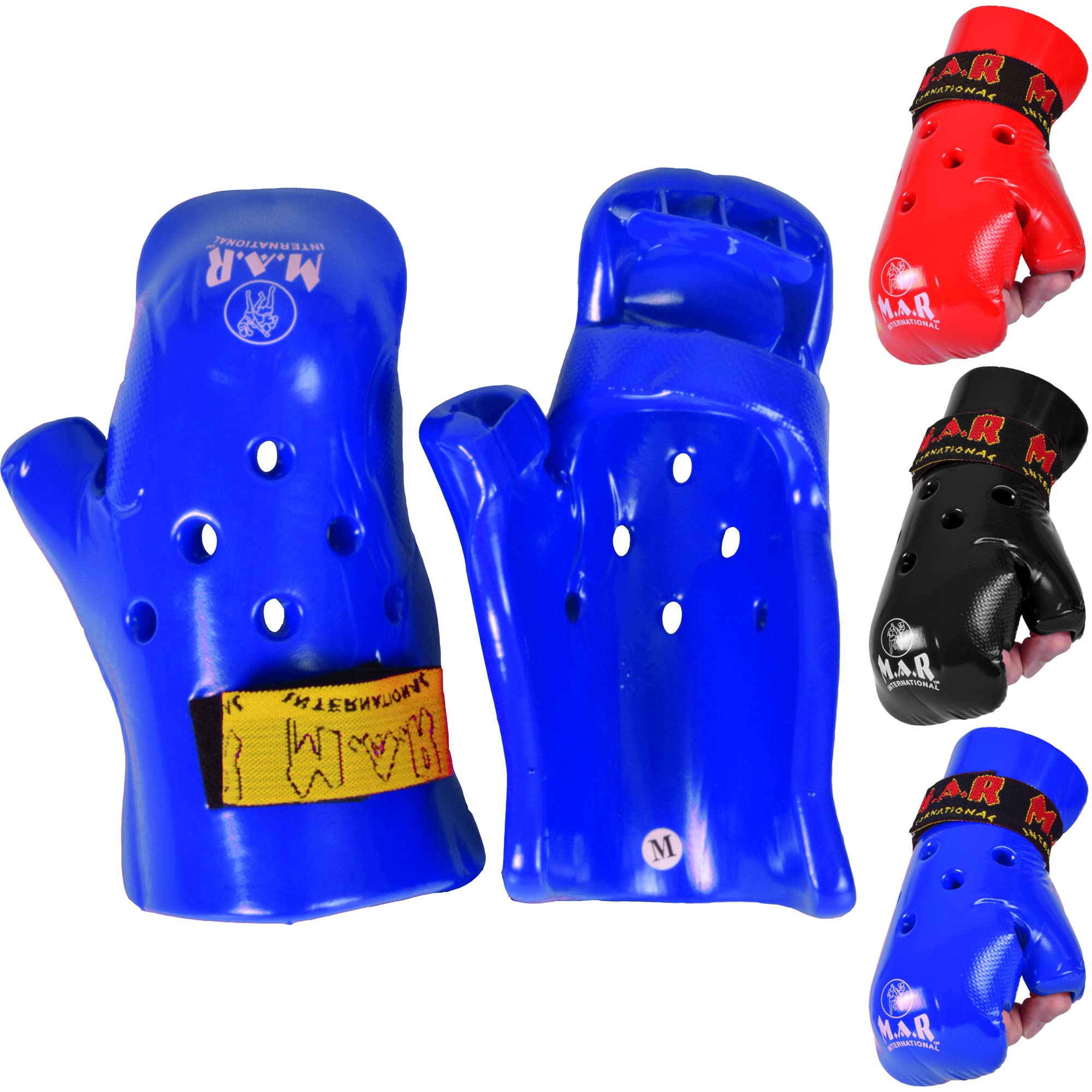 MAR | Blue Semi Contact Gloves for Karate, Taekwondo, Martial Arts Pointer's Gloves, Vinyl Dipped Foam with Ventilation System, Hook and Loop Wrist Strap, Hand Mitts Protective Gear (X-Small) — image 1