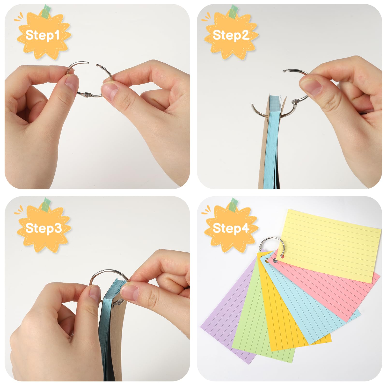 Zuimei Lot De 6 Cartes Flash Lignées Avec 6 Anneaux De Reliure En Papier Kraft, Mini Bloc-notes Vierges Pour Bureau, école, Maison, étude (127 X 76 Mm