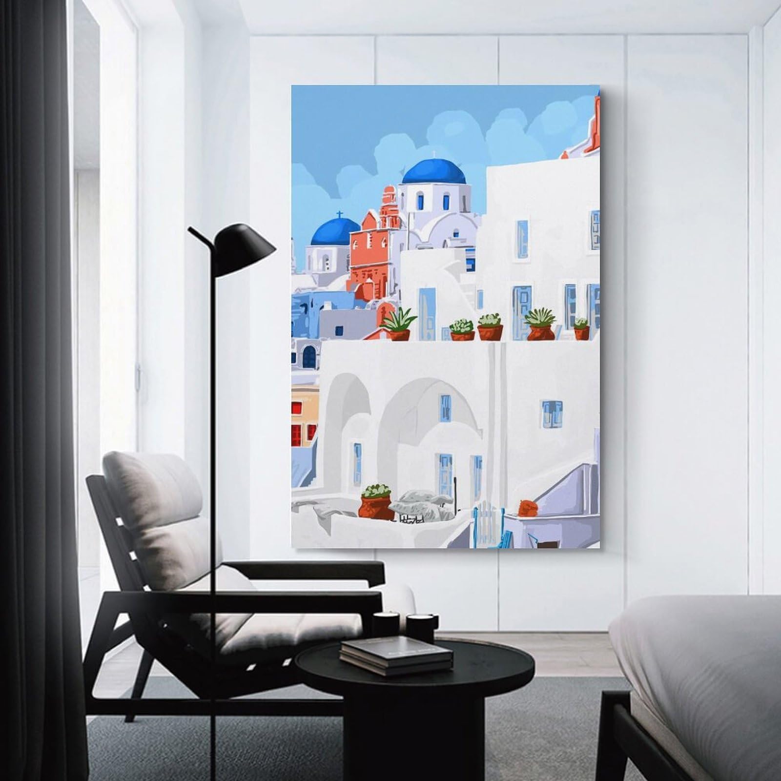 Junmoney The Santorini Vacay Hanging Wall Art, 24x36inch(60x90cm), for New Homes, Bedrooms Or Workspaces, Thoughtful Wall Decor for Art Lovers