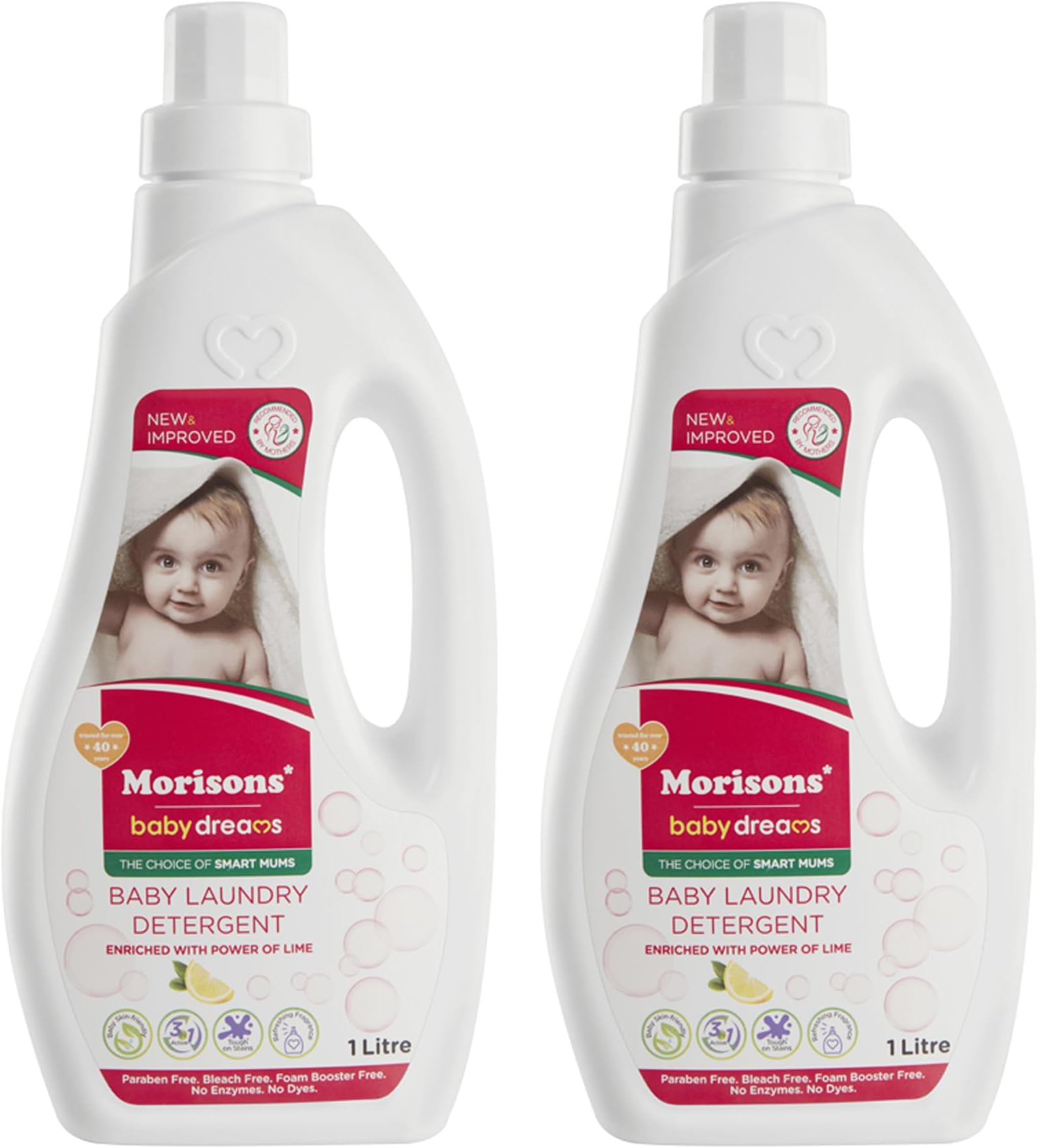 Morisons* babydreams THE CHOICE OF SMART MUMS Baby Laundry Detergent|Tough On Stains|Safe For Babies|Refreshing Fragrance|No Harsh Chemicals|1 Ltr Pack Of 2
