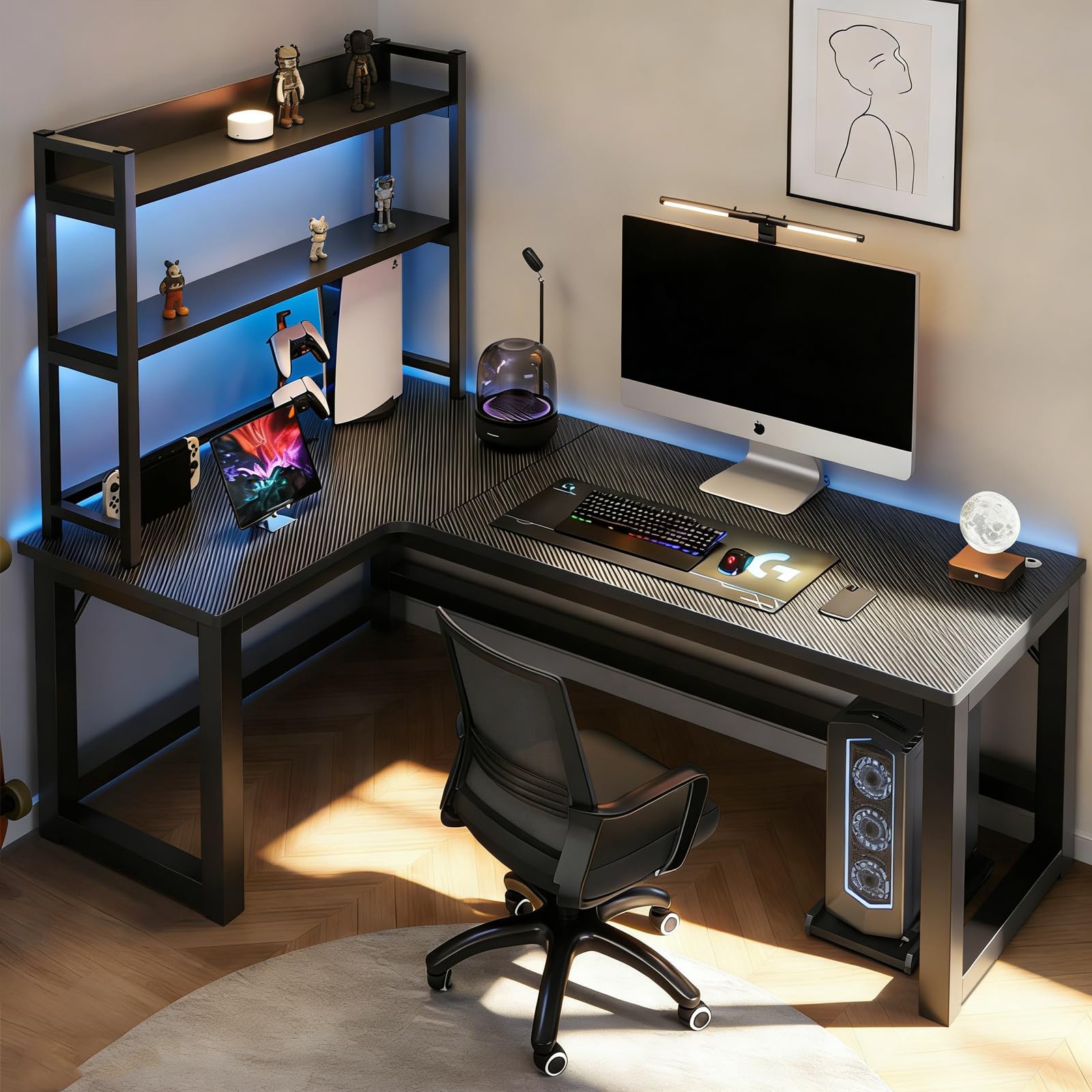 Amazon | L字デスク 幅140×高さ奥行120×75cm 左側配置 ブラック 収納