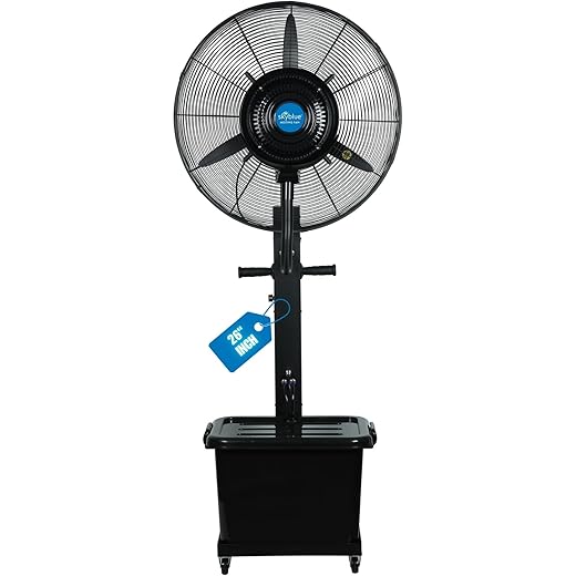 skyblue 26 inches Mist Fan | 100% Copper Motor | 1 year warranty | Adjustable Mist and Auto-Rotation | 41L Tank | 450 sq. ft coverage | includes Assembly
